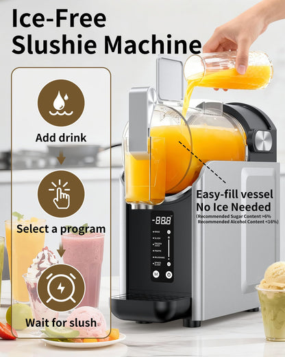 Slushie Machine, Slushy Maker for Home, Frozen Drink Maker with 5 Preset Programs for Margaritas, Frappés, Milk Shake, No Ice Needed, LED Display, Self Clean