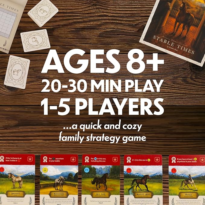 Stable Times Family Card Game - Cozy Board Game for Kids and Adults with Real Unique Horses - Great for Family Game Night Ages 8+ 1-5 Players 20-30 Minutes