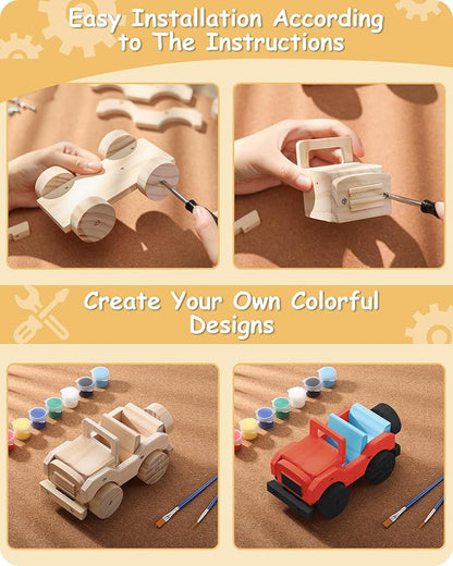 SainSmart Jr. Woodworking Building Kits for Kids with Birdhouse 4-in-1 Kids STEM Projects Set DIY Wood Crafts Assembly Toys with Paints &amp Brushes for Boys and Girls