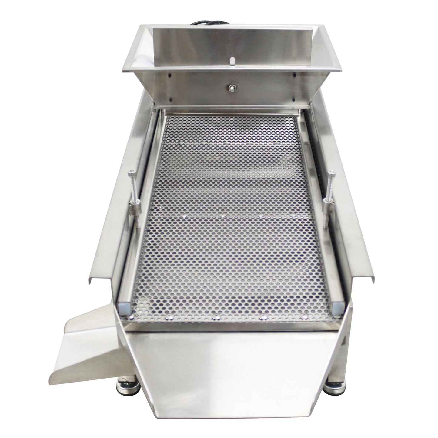 TECHTONGDA Straight Vibrating Sieve Screen Shaker Electric Linear Sifter Machine Stainless Steel One Layer Two Motors 7mm Round Hole Screen Size 11.8×31.5inch 110V