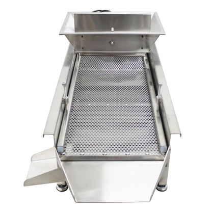 TECHTONGDA Straight Vibrating Sieve Screen Shaker Electric Linear Sifter Machine Stainless Steel One Layer Two Motors 7mm Round Hole Screen Size 11.8×31.5inch 110V