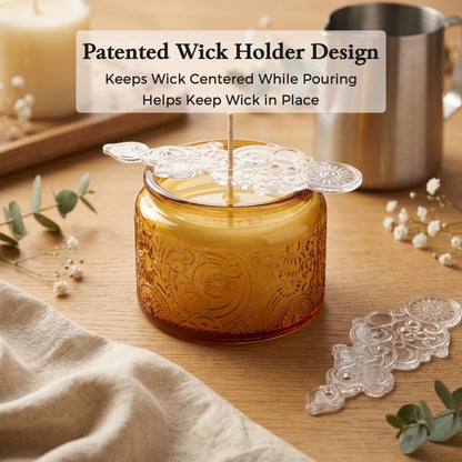 18-Pack 4oz Embossed Glass Candle Container with Bamboo Lids and Labels, Orange Candle Jars for Making Candles, Sun Moon Star Design