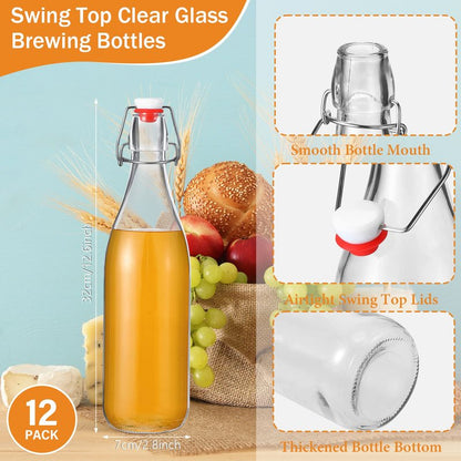 Aoriher 12 Pack 32oz Flip Top Glass Bottle 1 Liter Swing Top Bottles Home Brewing Bottles Beer Bottle with Airtight Seal Flip Caps for Kombucha, Beverages, Beer, Oil, Vinegar, Water, Soda