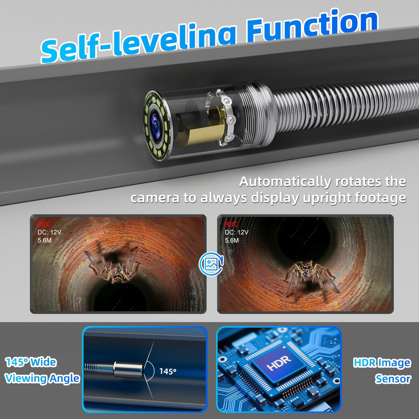 Sanyipace Sewer Inspection Camera 230FT/70M, Self-Leveling Drain Pipe Camera, Distance Counter, 5-Level Brightness, 1080P Plumbing Camera for Plumber, 32GB Card, 4500mAh Battery, 5mm/0.2-inch Cable