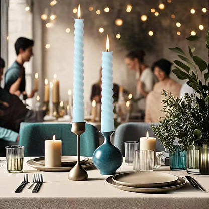 8 Pack 10 Inch Baby-Blue Spiral Taper Candle Set, 7/8 Inch Unscented Driples Candlesticks for Home Decoration, 6-7 Hours Burn