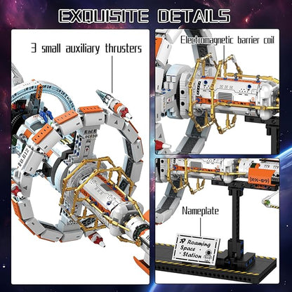Space Station Building Set with Motor and LED Lights - 360°Rotating Space Shuttle Rocket Model Building Kits with Display Stand STEM Engineering Gift for Adults Men Kids (1583 PCS)