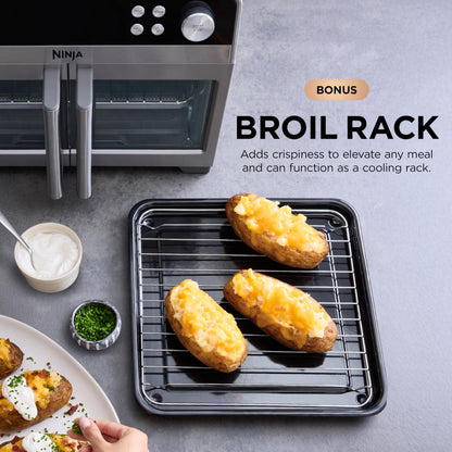 Ninja | French Door Premier Air fry Oven | 10-in-1 functions | 20.3-qt capacity | 5-qt Air Fry Basket, Sheet Pan, Wire Rack, Broil Rack | PFAS-free Cooking Surface, Dishwasher-Safe Accessories | FO101