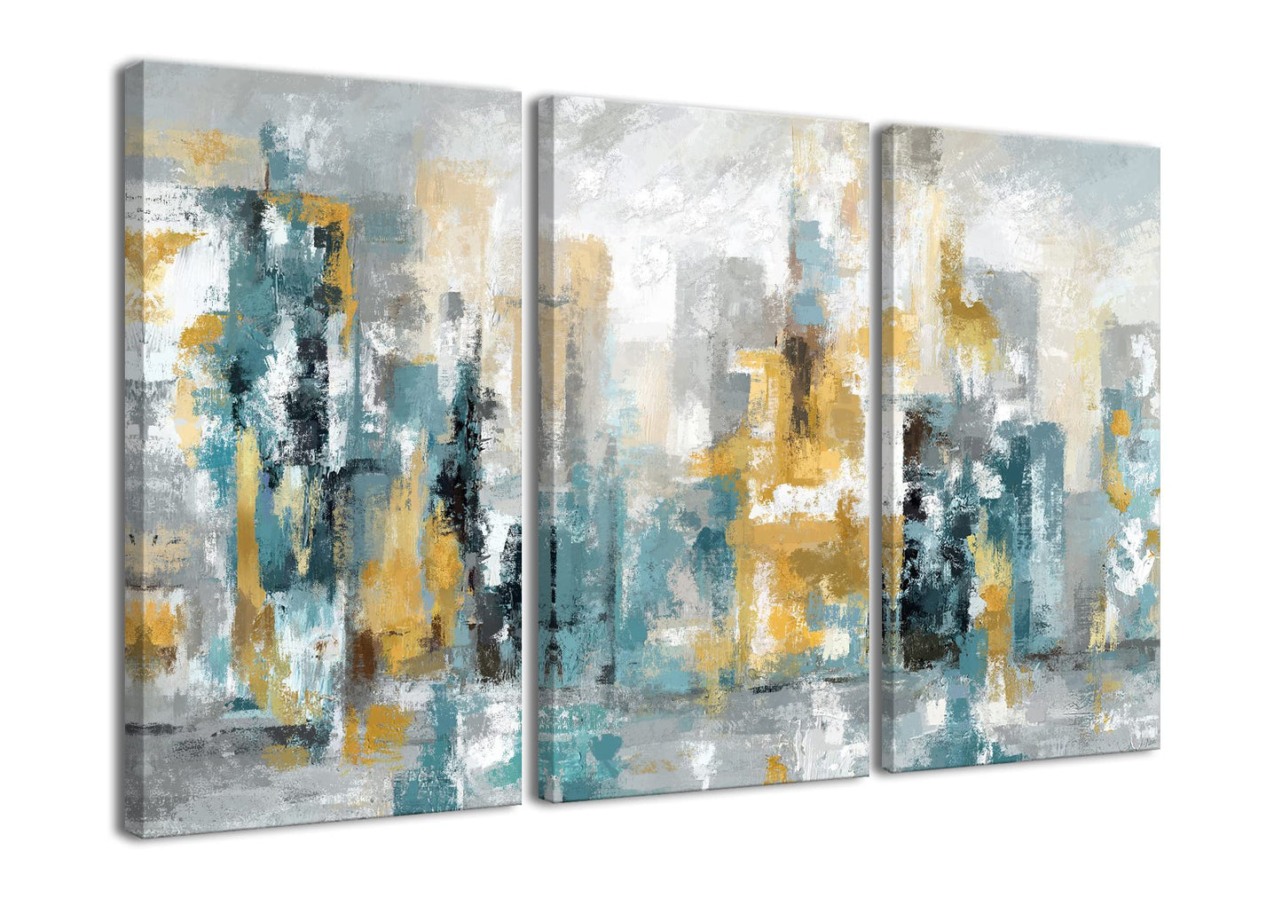 Teal Abstract Wall Art-Abstract Picture 3 Piece Yellow and Blue Canvas Print Wall Painting Decor Modern Artwork Canvas Wall Art for Living Room Home Office Decor