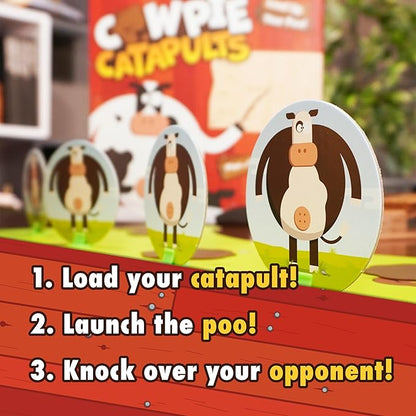 The Good Game Company Cowpie Catapults - Launch Poop with a Catapult to Knock Over Cows Last Moo Standing Wins Easy to Learn Cow Tipping Funny Kid Family Board Game Age 6+
