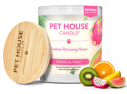 Pet House Candles, Clean Burning, Long Lasting Pet Odor Candles, Plant-Based, 60 Hour Burn Time - Tropical Fruit, 9 oz