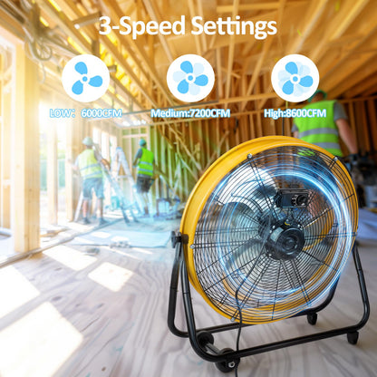 BEESTAR 24 Inch Industrial Drum Fan, High Velocity Heavy Duty Metal Fan 8800CFM 3 Speed 360° Tilt 1/3HP Motor Larg for Garage,Warehouse,Greenhouse,Shop,Workship,Basement (24 INCH)