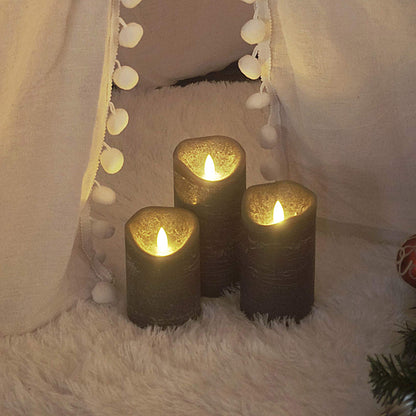 Candle Choice Battery Operated Flameless Candles with Timer Real Wax Realistic Flickering Electric LED Pillars Automatic Built-in Daily Cycle Timer 6-Hour on 18-Hour Off Set of 3 Rustic Texture Gray