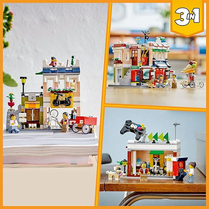 LEGO Creator 3 in 1 Downtown Noodle Shop House Transforms from Noodle Shop to Bike Shop to Arcade Modular Building Set Toy Gift for Kids 8 Years and Up 31131