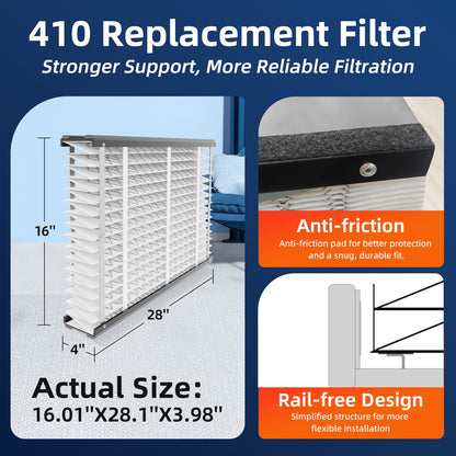 4 Pack, 410 Replacement Air Filter, MERV 11,Actual Size: 16"x28"x4", Nominal Size: 16x25x4, HVAC Furnace Filter, Compatible with AprilAire Models 4400, 3410, 2416, 2410, 1610, 1410