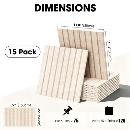 MQAAUP Large Cork Board for Walls 59" x 36",15 Pack 12"X12"Felt Bulletin Board Tiles with 120 Adhesive Tabs,Cork Board Alternative for Office Decor, Push Pin Board Wall Organizer-Oatmeal
