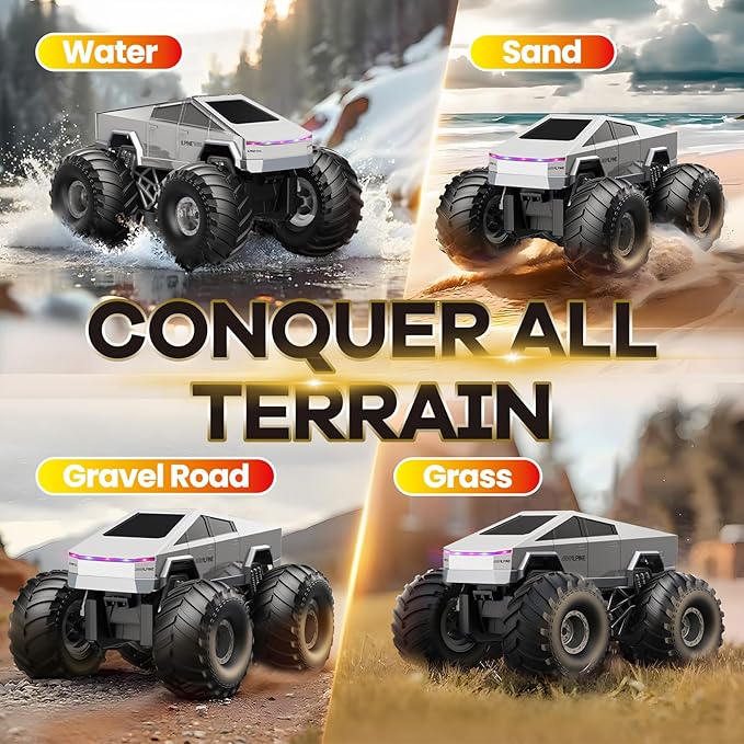 Remote Control Car Cyber RC Truck Toy 1:16 2.4GHz 4WD Off-Road Amphibious Waterproof Monster Truck for All Terrain Kids Birthday Gifts for Boys Girls Age 6 7 8 9 10 11 12 Year Olds