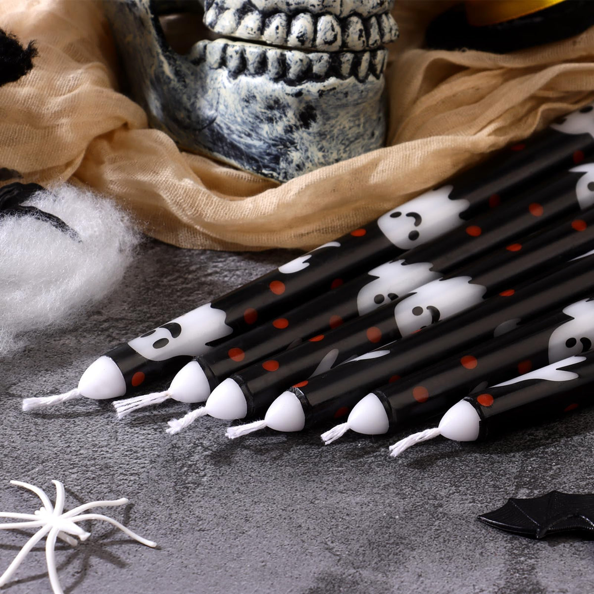 LIUBUJINGYING 12 Pcs 10in Taper Candles Black&White Ghost Taper Candle Unscented Smokeless Long-Last BurnTime Candles Birthday Party Table Centerpieces Decor