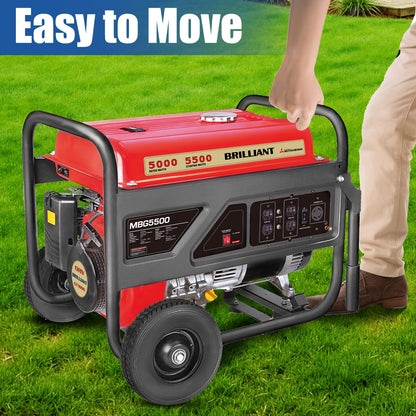 TOOLCY 5500W Gas Powered Generator – High-Performance Gas Generator with AVR, Steel Frame for Backup Power, Jobsite & Outdoor Use, 120V/240V 60Hz, Recoil Start, Not for Sale in California