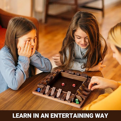ropoda 12 Inches 4-Way Shut The Box Dice Board Game (2-4 Players) for Kids &amp Adults [4 Sided Large Wooden Board Game 8 Dice + Shut-The-Box Rules] Smart Game for Learning Addition