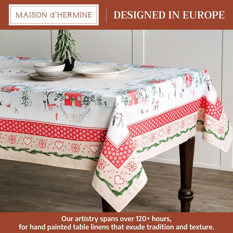 Maison d' Hermine Table Cloth Rectangle Table 100% Cotton 70 x 120 Inches Fall Tablecloth Reusable Everyday Use for Thanksgiving Christmas Decorations Dining Farmhouse Party (Rural Christmas)