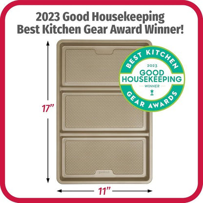 GoodCook Non-Stick Divided Sheet Pan - 3-in-1 Textured Baking Dish | 11 x 17-Inch Scratch-Resistant Carbon Steel