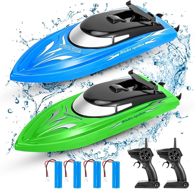 Lumiparty 2PACK RC BoatRemote Control Boats for Kids and Adults10km/H 2.4G High Speed Remote Control Boat Fast RC Boats for Pools and Lakes with 4 Rechargeable Battery. (Blue Green)