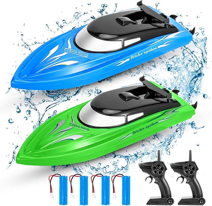 Lumiparty 2PACK RC BoatRemote Control Boats for Kids and Adults10km/H 2.4G High Speed Remote Control Boat Fast RC Boats for Pools and Lakes with 4 Rechargeable Battery. (Blue Green)