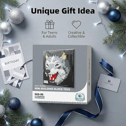 Wolf 3D Wall Art Micro Mini Building Blocks Set for Adults Animal Display Model for Wall or Tabletop Decor 2214 Pieces Micro Bricks with Instructions Creative Gift for Teens &amp Adult