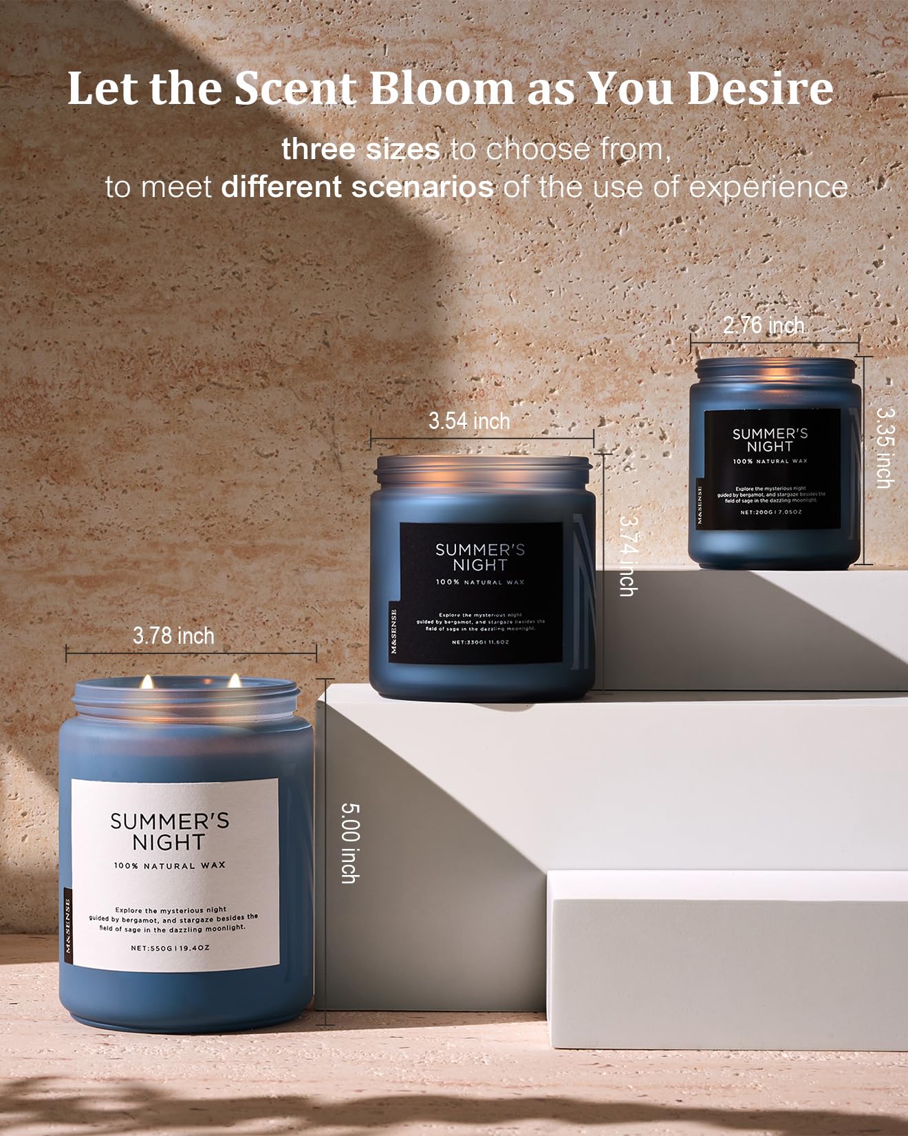 M&SENSE Summer's Night Scented Candles for Home, 19.4oz Large Natural Organic Soy Candles, 110 Hours Long Lasting, Non Toxic Clean Burn, Strong Manly Romantic Scent for Bath Stress Relief Relaxation