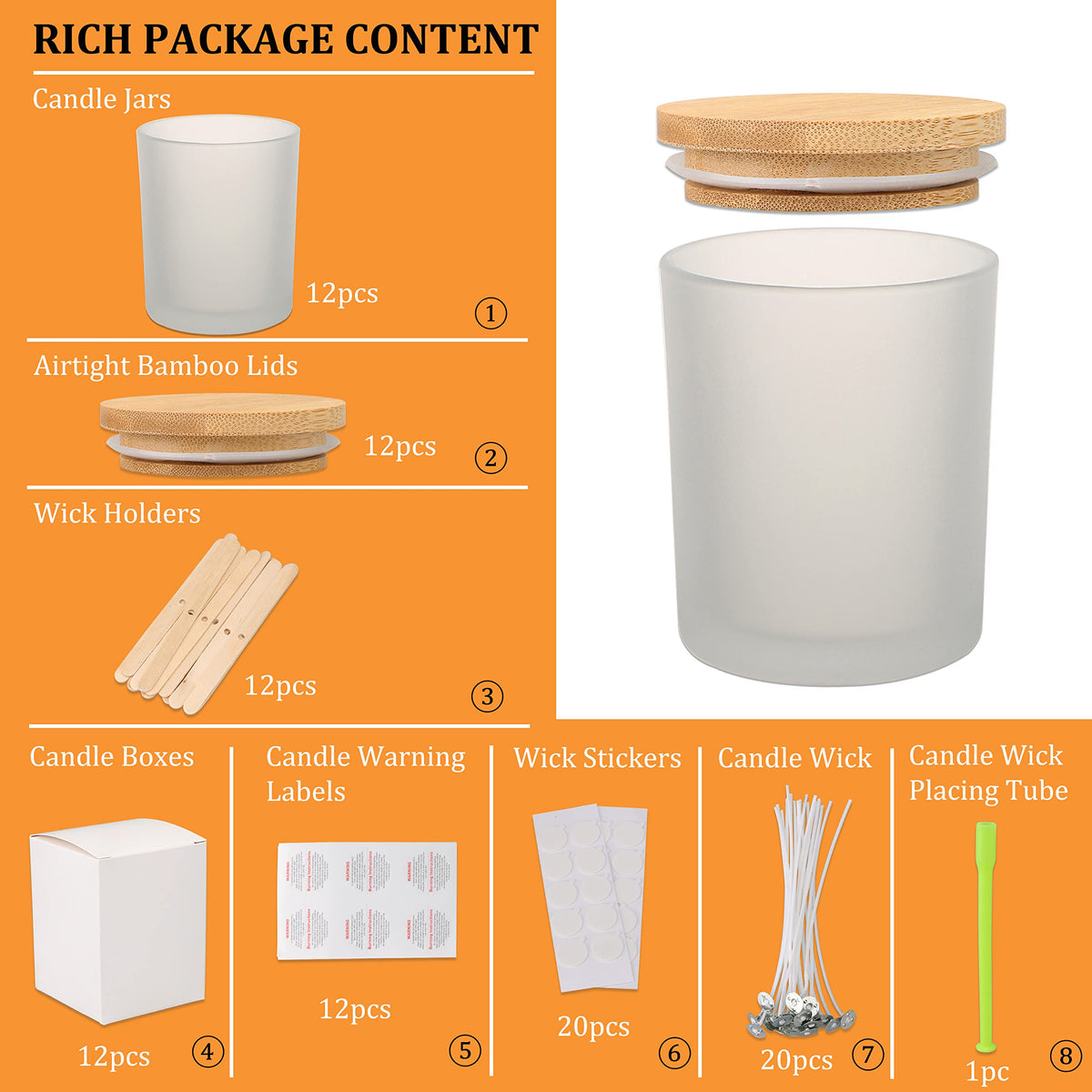 MILIVIXAY 12 Pack 10 OZ Frosted Glass Candle Jars with Lids and Candle Making Kits - Bulk Empty Candle Jars for Making Candles - Spice, Powder Containers.