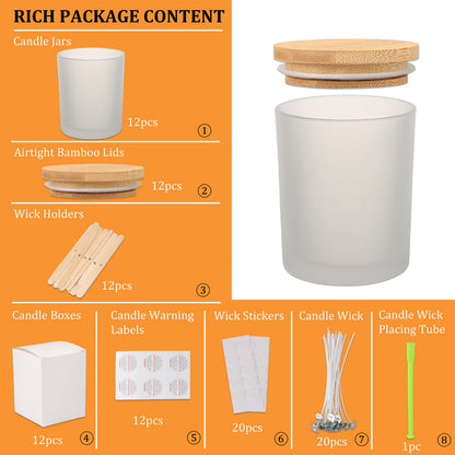 MILIVIXAY 12 Pack 10 OZ Frosted Glass Candle Jars with Lids and Candle Making Kits - Bulk Empty Candle Jars for Making Candles - Spice, Powder Containers.