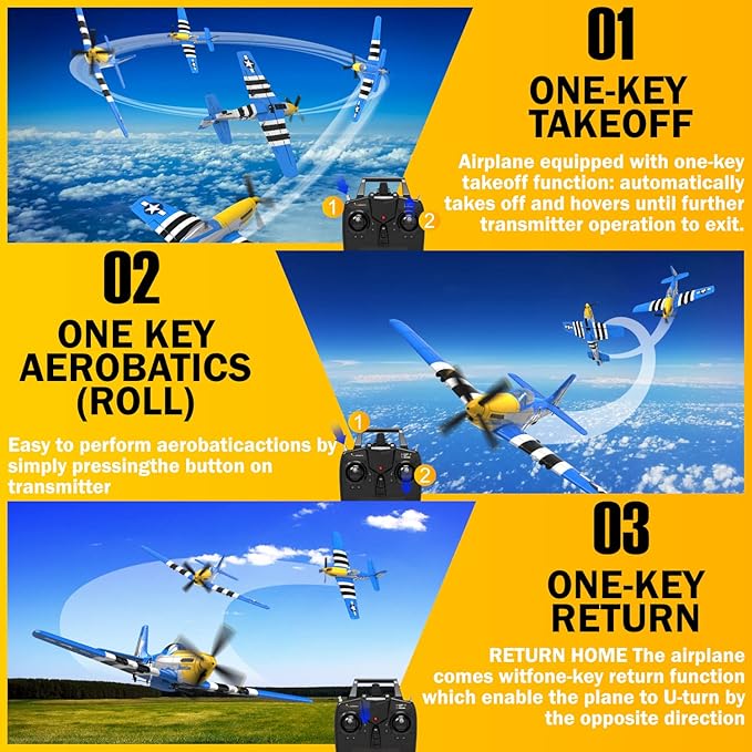 LEAMBE 4 Channel RC Plane Ready to Fly Aerobatic Aircraft Easy Control for Beginners P51 Mustang RC Airplane for Adults Blue