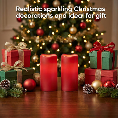 Amagic 3"x6" Red Flameless Candles with Remote, Christmas Battery Operated Candles with Timer, Waterproof LED Pillar Candles for Thanksgiving Table, Home, Outdoor Decor, Plastic, Set of 2
