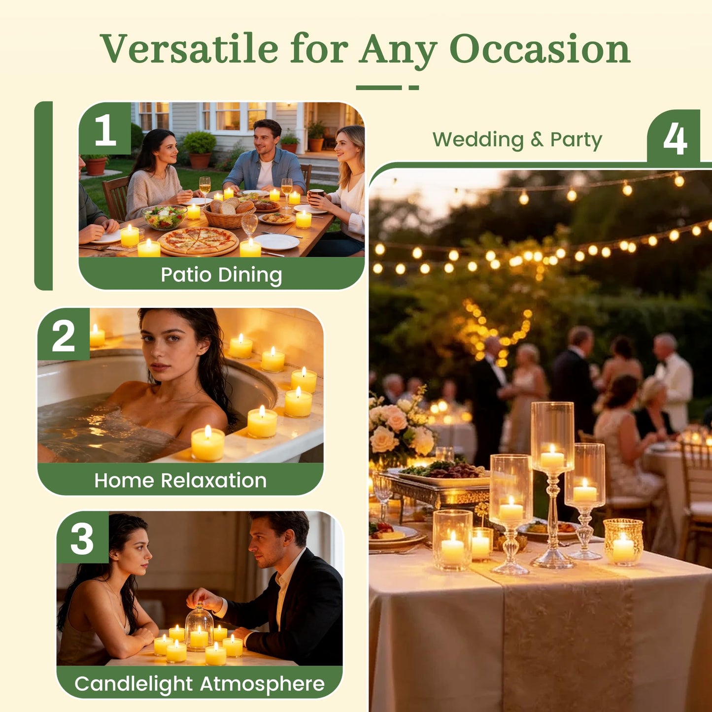 Tealight Citronella Candles Outdoor, 4Hours Soy Wax Tea Lights Candles for Patio, Garden, Yard, Terrace, Camping, Home, Indoor, Party, 30 Pack Acrylic Votive Candles for Weddings, Shabbat, Events