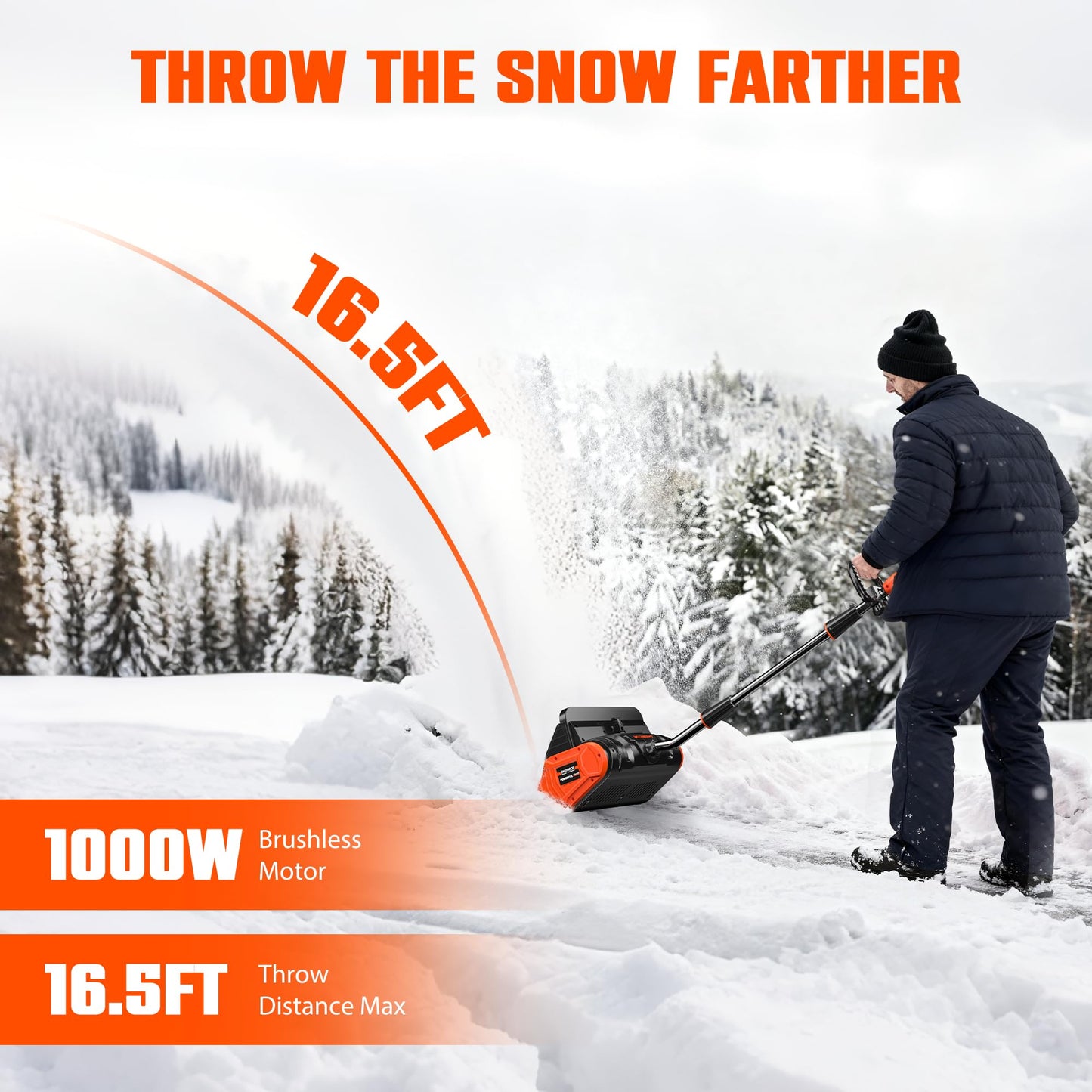 40V Cordless Snow Shovel, 13-Inch | 2 x 40V 4.0A Battery Powered Snow Blower, Powerful Brushless Electric Snow Shovels with Quick Charger & Directional Plate for Pathway, Patio, Deck, Driveway