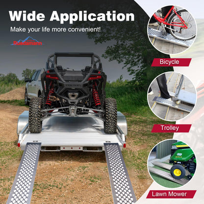 Ruedamann 2PCS 5FT Aluminum Shed Ramps, Rust Proof, Heavy Duty 880 lbs Capacity, 9'' Wide Loading Ramps for Lawn Mower, UTV, ATV Ramp for Trailer, Shed Ramp for Trailers, Riding Mowers, Motorcycles