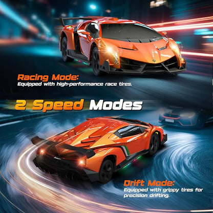 Lamborghini Remote Control Car Toy Officially Licensed RC Drift Car 15Km/h with Underglow &amp Headlights 1:24 Scale 2.4GHz 2 Batteries 60 Min Play RC Gift Toy for Boys &amp Girls Ages 3-12 &amp
