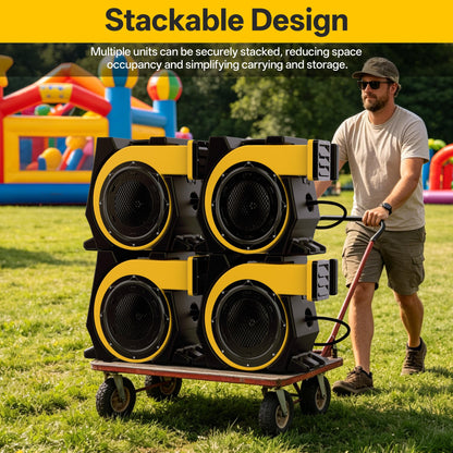 Huilynsen Air Blower for Inflatables 1.5 HP,Commercial Bounce House Blower with Double-Sided Fan Blade 1500 CFM PP Weatherpoof Blower Fan for Inflatable Water Slide,Paint Booth(Black&Yellow)