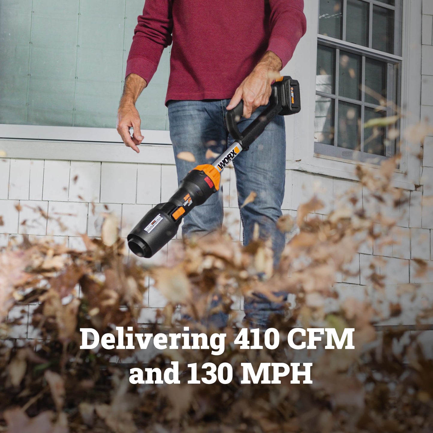 WORX Nitro Cordless Leaf Blower, Electric Blower with 410 CFM & 130 MPH, Blowers for Lawn Care with 2.3 LBS, Battery & Charger Not Included, WG543.9