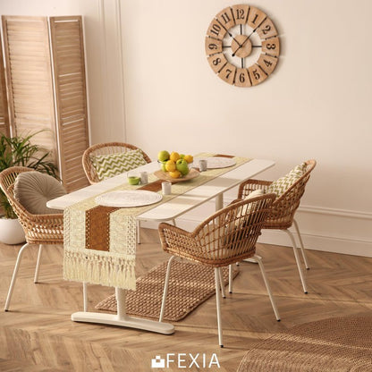 FEXIA Boho Table Runner 36 Inches Long Thanksgiving Decor Macrame Table Runner Farmhouse Stylewith Tassels for Party Bohemian Rustic Wedding Bridal Shower Dining Decor Middle Brown (12x36 Inches)
