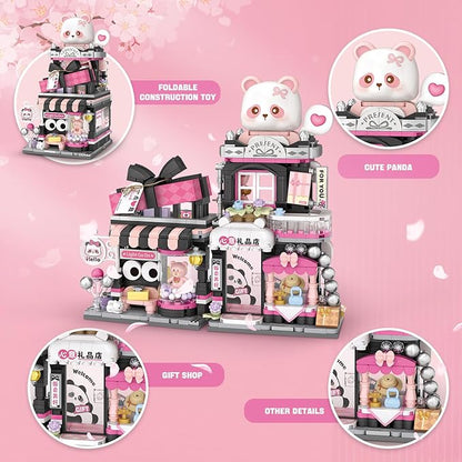 Street View Gift Shop Mini Building Blocks MOC Creative Building Toys Cute Panda Animals Building Set for Girls 6-12 Simulation Architecture Construction Toy Gift Idea for Kids Adults (938 PCS)