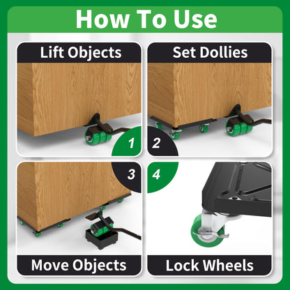 NEST EASY Heavy Duty Furniture Dolly 360° Rotating 5 Wheels, Alloy Steel Furniture Movers Up to 3000 lbs/1360 Kg Load Capacity with Measure Tape and Leveler (5.3x5.3 in)