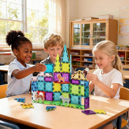 Magnetic Tiles for Kids 62PCS Magnatiles Building with Storage Bag Set Toddler Construction STEM Small Travel Tiles Micro Toys for Kid Ages 3 4 5 6 7 8 9 10 Preschool Boys Girls Birthday
