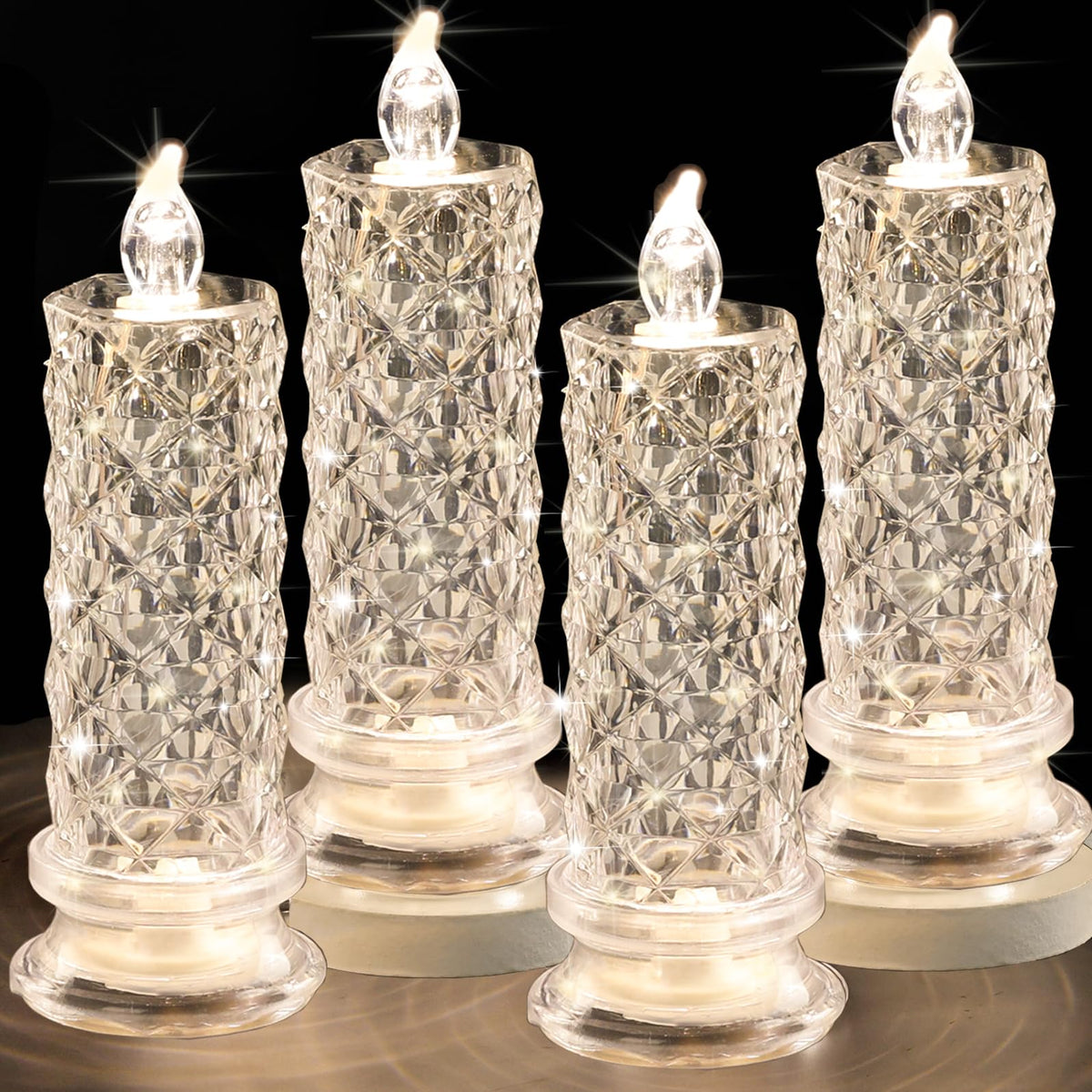 SupBri Rose Shadow LED Flameless Candles, 4PCS Romantic Battery Operated Candles Led Pillar Candles for Valentines Proposal Anniversary Wedding Christmas Decorations(White, D 2.5" x H 7.2")