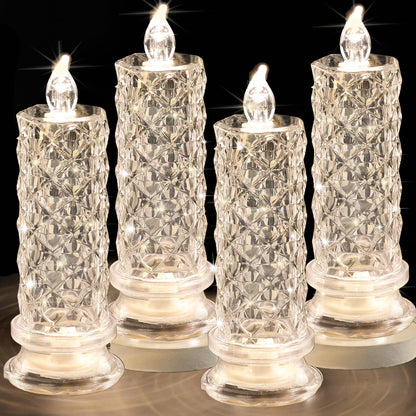 SupBri Rose Shadow LED Flameless Candles, 4PCS Romantic Battery Operated Candles Led Pillar Candles for Valentines Proposal Anniversary Wedding Christmas Decorations(White, D 2.5" x H 7.2")