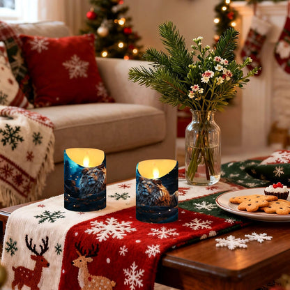 ALAZA Lion in The Night Flameless Candles with Remote Timer,LED Flickering Battery Operated Electric Pillar Tea Light Candles for Wedding Table Christmas Decorations 3" x5.9"