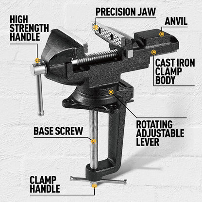 [Upgraded Version] Multi-Purpose Bench Vise 3.3", Table Vice For Workbench, Universal Clamping Vise With Heavy Duty Cast Iron, Multi-Jaw, Swivel Base, Easy Adjustment for Woodworking (3.3 Inch)