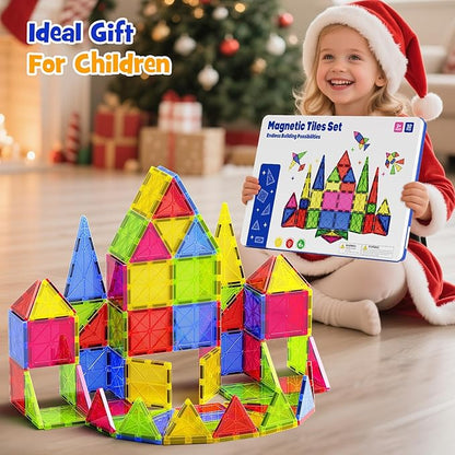 Jumbo Magnetic Tiles with Secure Metal Case 32 Pcs Large Magnetic Building Blocks for Kids 3-8 STEM Toys for Toddlers Preschool Learning Montessori Toys Age 3+ Boy Girl Gift