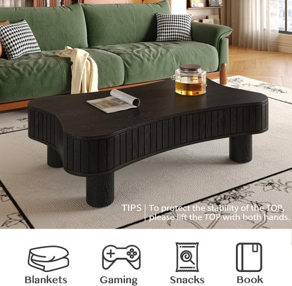 Zurnes Lift Top Coffee Table with Storage, 42" Accent Table for Living Room, Fluted Panel Hidden Storage, Silent Hydraulic Lift, Curved Corners, Easy Assembly, Black