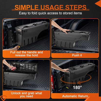 GEARLAST Truck Bed Storage Box With Password Lock For 2015-2025 Ford F-150, Drivers Side,30L, Black